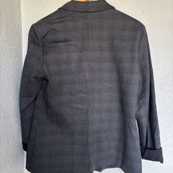 Nanette Lepore Black And Gray Plaid Single Button Blazer With Cuffed Sleeve 12 - Picture 2 of 10